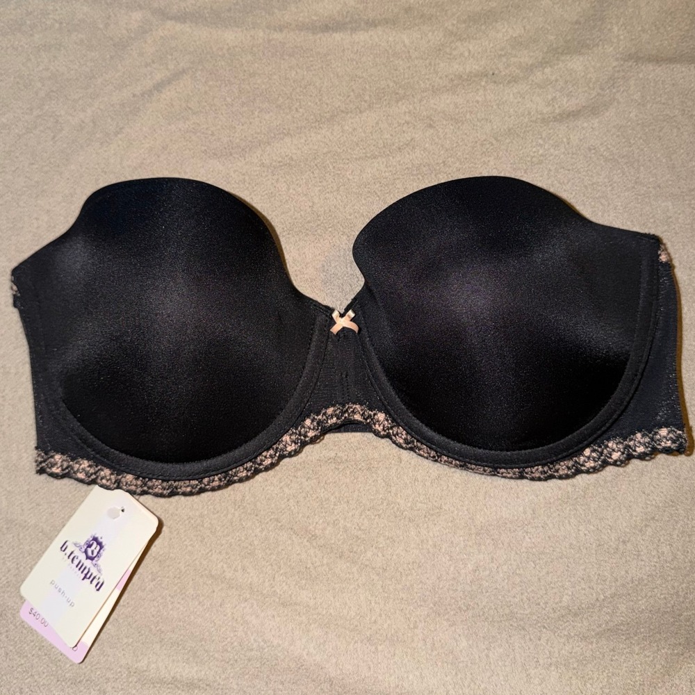 b.tempt'd by Wacoal Black Pink Lace Push-Up Strapless Bra 954108 Womens 32D NEW